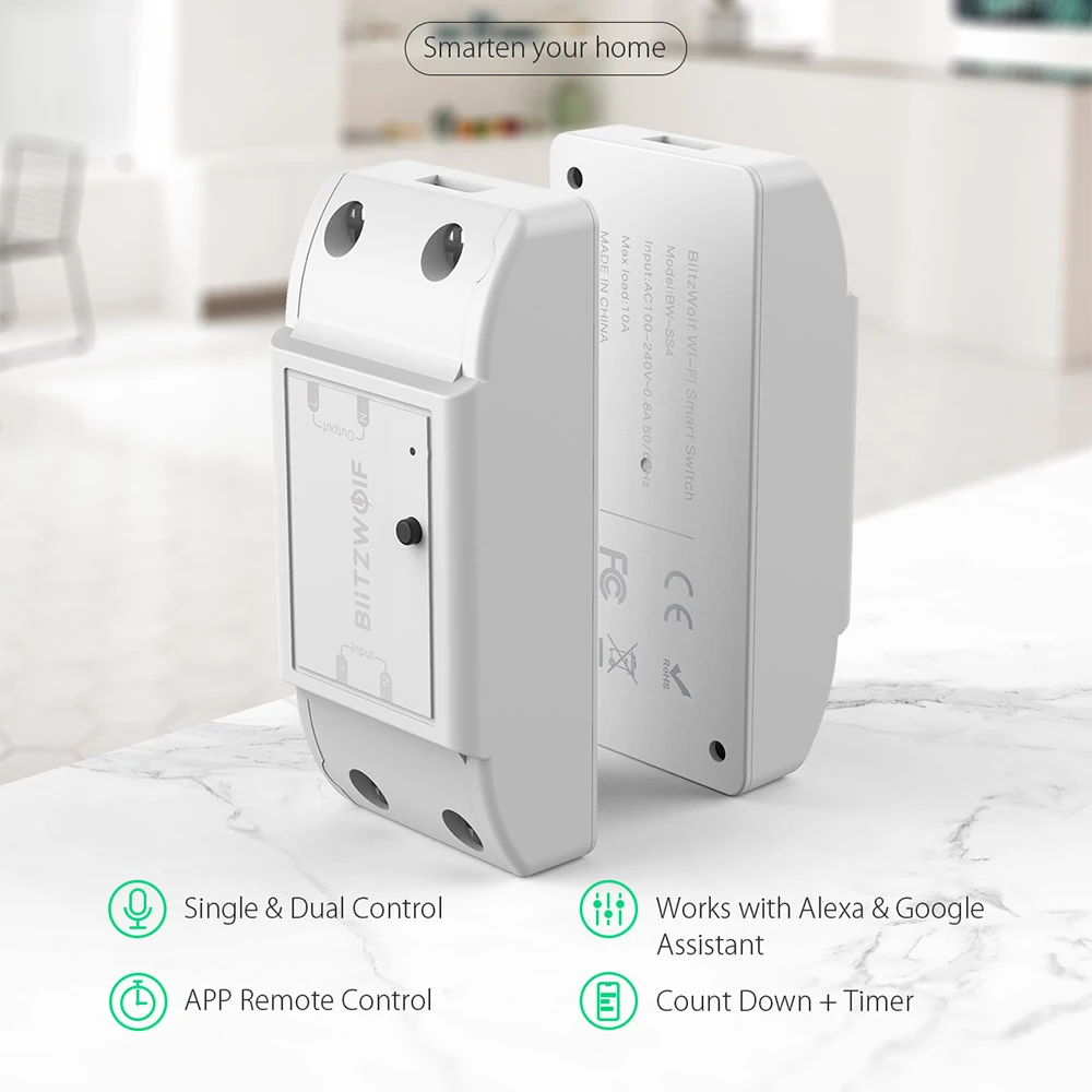 Умный домашний переключатель BlitzWolf базовый 2200 Вт 10A 1/2 Way Wi Fi DIY дистанционное