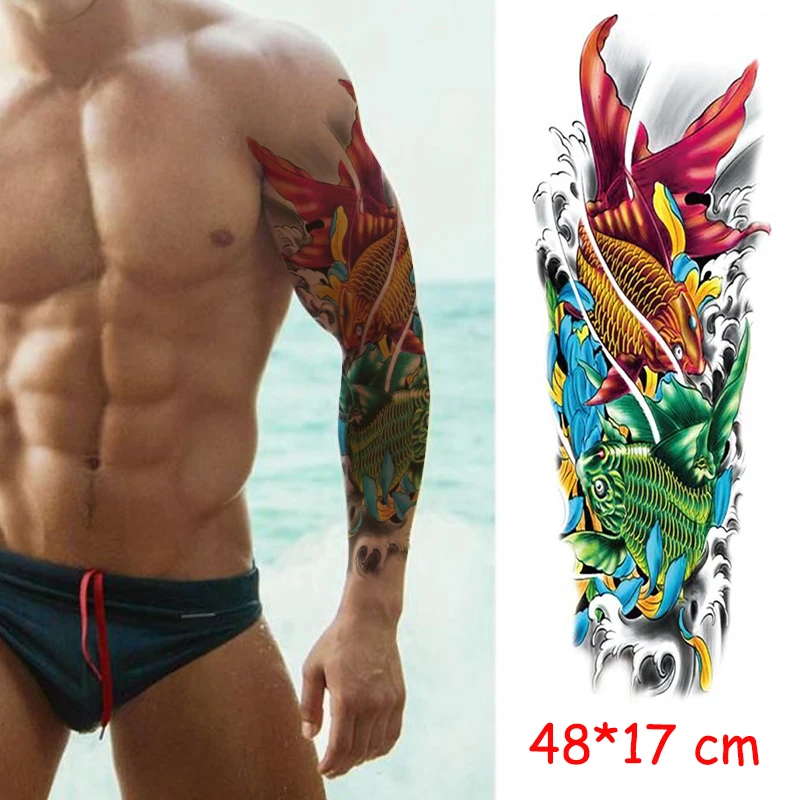 Водостойкая временная татуировка наклейка Дракон Череп полная рука черная поддельная Татуировка большого размера флэш-тату рукава татуировки для мужчин и женщин - Цвет: 15