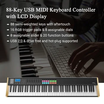 Online WORLDE P-88 Pro 88-Key USB MIDI Tastatur Controller LCD Display 16 RGB Backlit Trigger Pads MIDI Tastatur Für Musik Studio Bühne