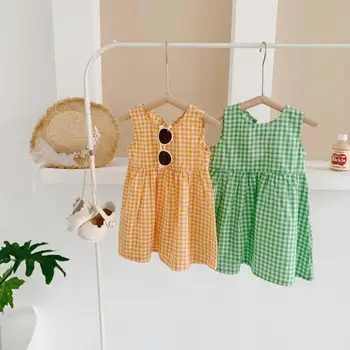 

2020 Korean Style Girls Plaid Dress Fashion Summer Girls Vest Dresses 1-6 Years QH471