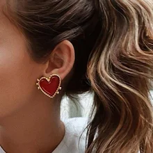 Новинка, серьги-гвоздики в форме сердца золотого и красного цвета в стиле панк для женщин, большие серьги-гвоздики в богемном стиле, подарок на Рождество