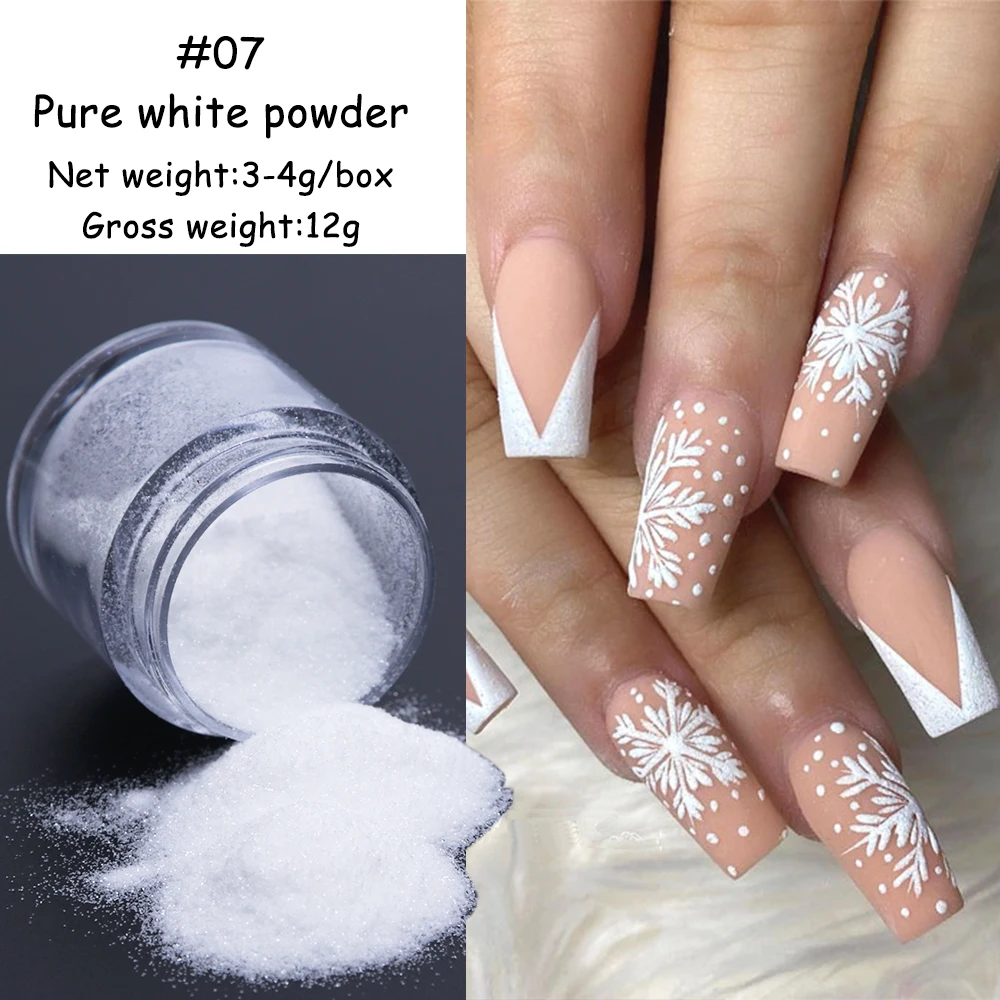 1Box Nail Glitter cukier puder czarna, biała proszek do zanurzania cukierki piasek paznokci Pigment zimowy projekt Rub kurz narzędzia do Manicure GLMN01-08