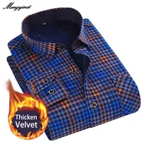 Men's Long Sleeve Plaid Warm Thick Fleece Lining Shirt Fashion Soft Business Casual Flannel Dress Shirt Camisa Social Masculina