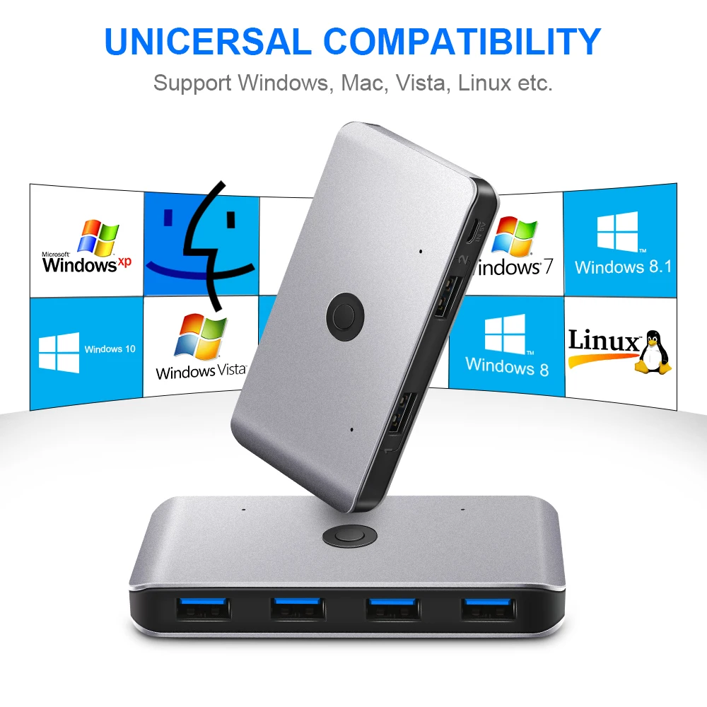 Rocketek USB KVM коммутатор USB 3,0 2,0 коммутатор 2 порта ПК обмен 4 устройства для клавиатуры мышь принтер монитор с 2 кабелями