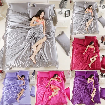

Pillowcase Rose Red Bedding Four-Piece Set Quilt Bed Sheet Violet Gray Taro Purple Comforterbeddingset Sleep Silk