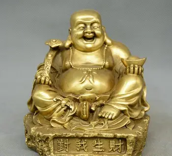 

Chinese Buddhism old Bronze Maitreya Buddha Amiability attracts riches statue