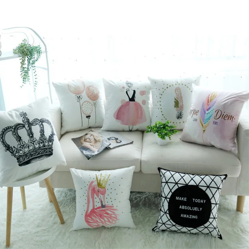 

Sugan Life Nordic style pink girl cushion set children's decorative printing pillowcase home bed chair car supplies suit cushion