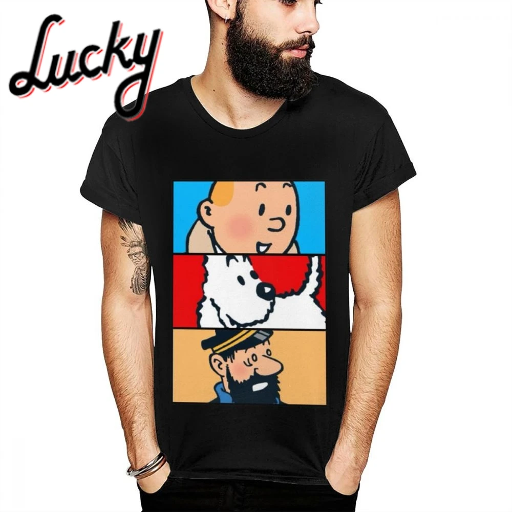 Футболка унисекс Tintin Milou Haddock adventures Of Tintin, летняя Мягкая футболка с круглым воротником