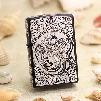 

Genuine Zippo oil lighter copper windproof 3D Phoenix black cigarette Kerosene lighters Gift With anti-counterfeiting code