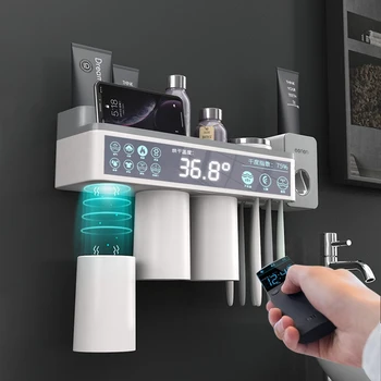 

Toothbrush Holder Bathroom Accessories Toothpaste Squeezer Dispenser Storage Shelf Set For Bathroom Magnetic Adsorption With Cup