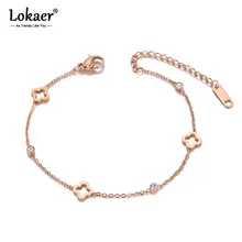 Lokaer Stainless Steel CZ Crystal Flower Plant Charm Bracelets For Women Girls Rose Gold Chain& Link Bracelet Jewelry B19114