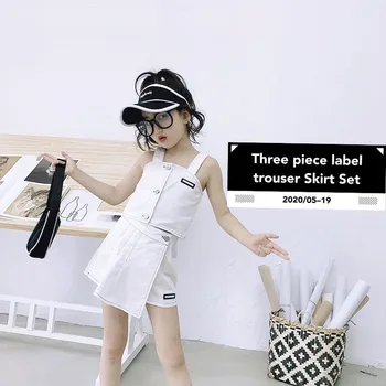 

Baby Girl Suit Summer New Korean Version of Tooling Sling Sleeveless Tops Irregular Shorts Casual Two-piece Children's Clothes