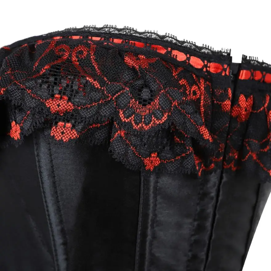 Women Sexy Lace Floral Bow Overbust Corset Carnival Vintage Satin