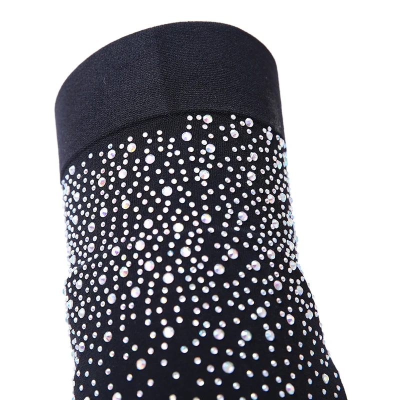 Fashion Women Over The Knee High Thigh Sock Boots 11.5cm High Heels Crystal Diamond Stripper Long Thigh Fetish Boots Shoes