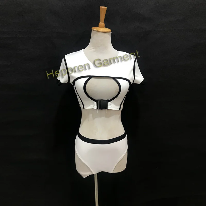 Women Model GoGo dancing Team Singer DS Leading Cutout Chest Dance Suit Of Sexy 2-piece Set Top &amp Shorts For Nightclub Bar |