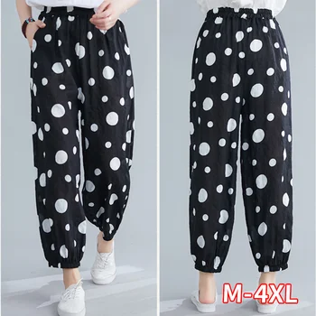 

Women Loose Bunch Trousers Fashion Woman Linen Pants Spring Summer Dot Print High Waist Wide Leg Bloomers Leg Pant Elastic Waist