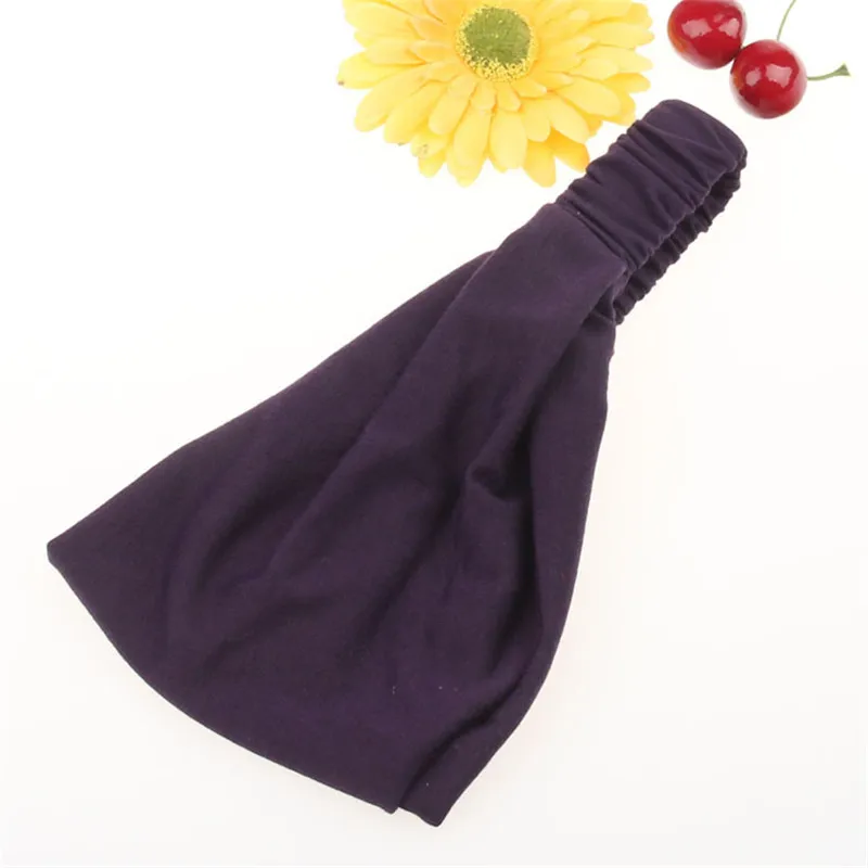 7 Dark purple Модная однотонная повязка для волос Wmen, широкая эластичная повязка на голову, Корейская хлопковая повязка для мытья лица, тюрбан, повязка для волос для женщин, аксессуары для волос для девочек - Цвет: 7 Dark purple
