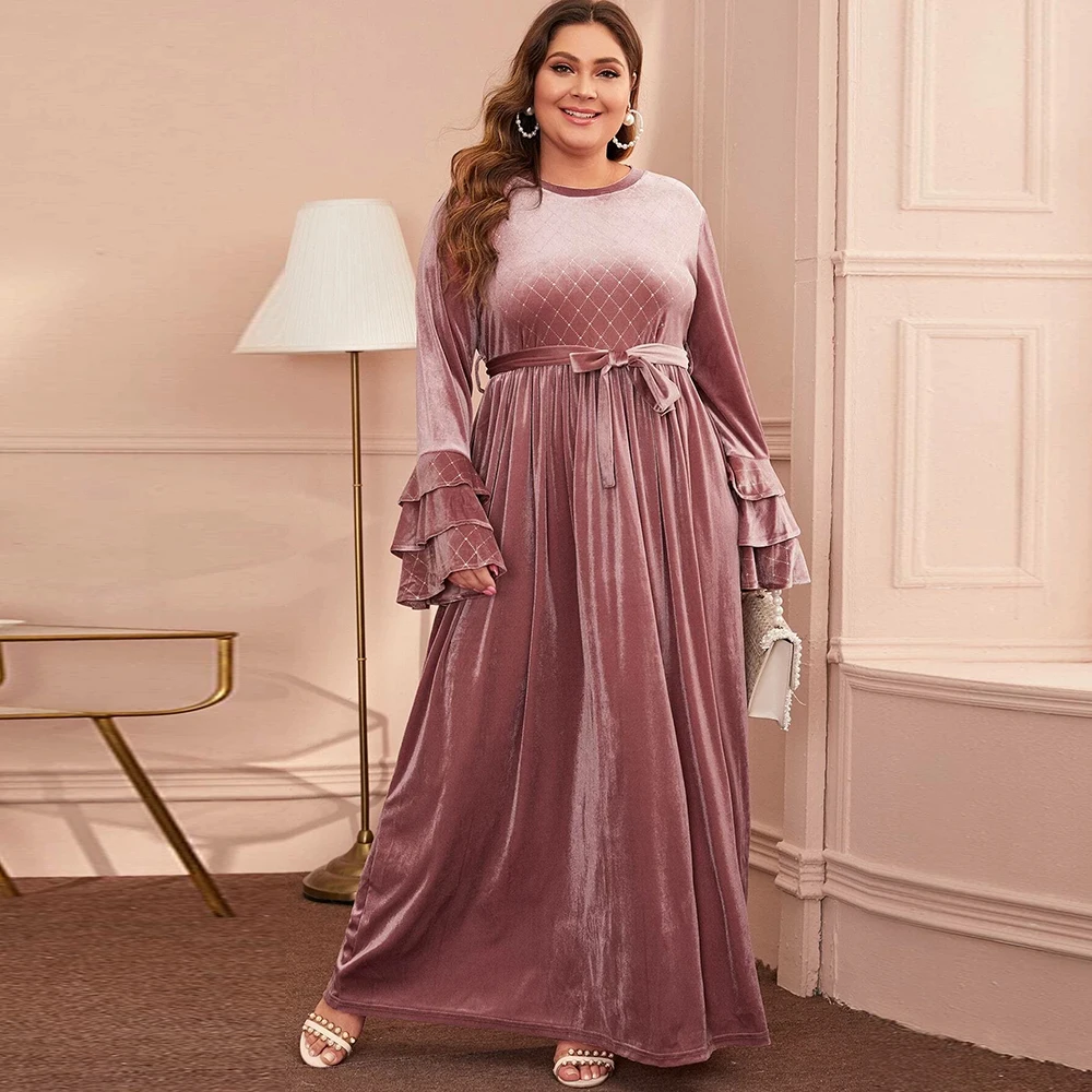 Абайя арабское хиджаб мусульманское бархатное Макси платье Caftan кафтан