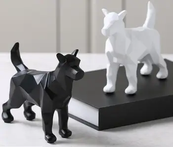 

New Products Black and White Wolf Figurine Simple Geometric Origami Animal Sculpture Home Decoration