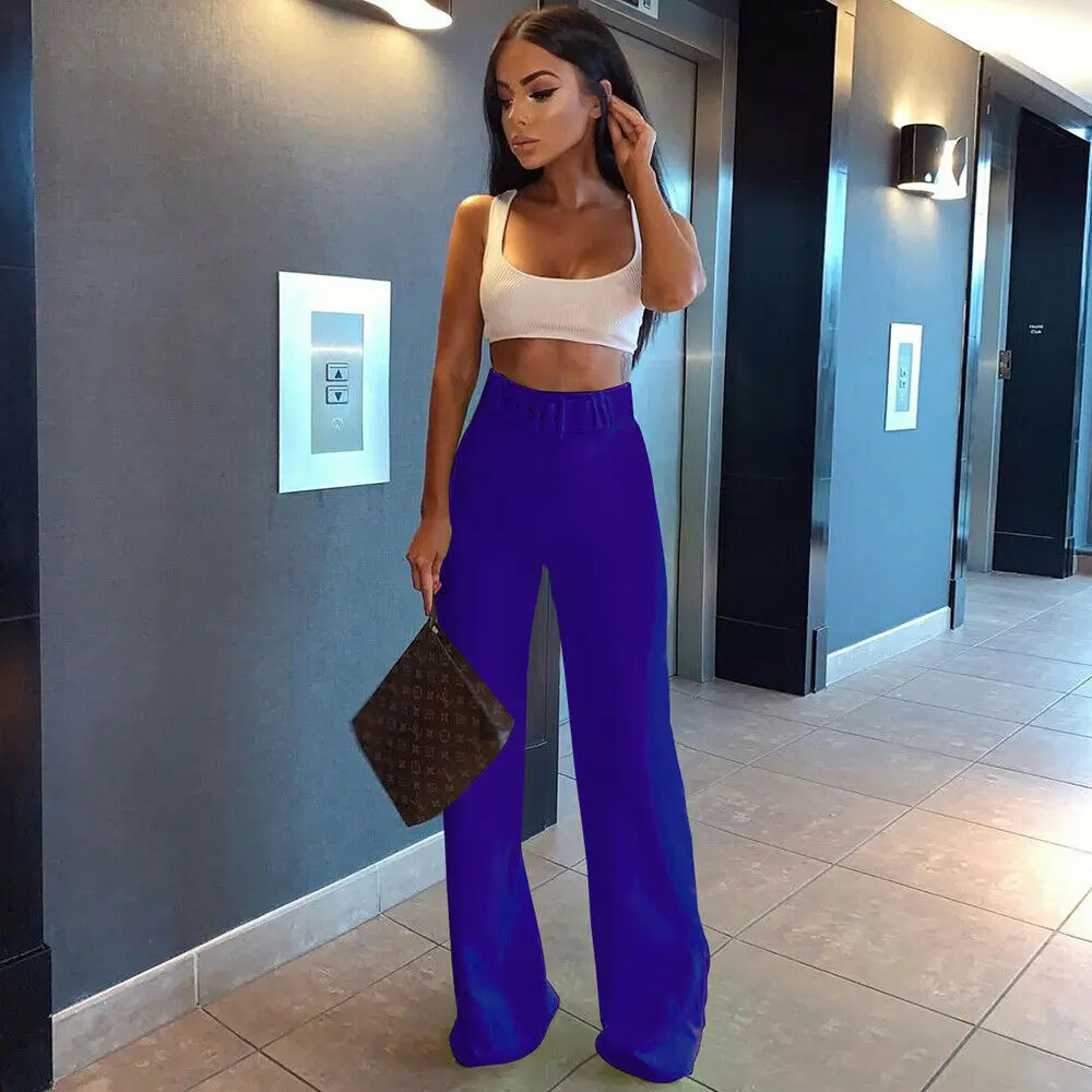 Women Ladies Flared Belted High Waist 
