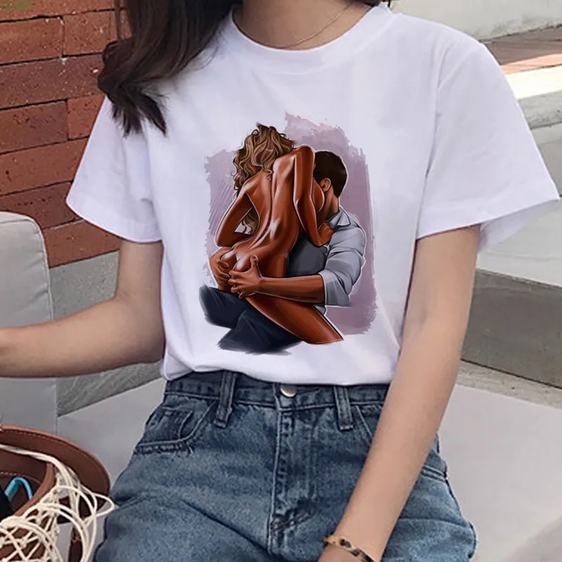 

Summer New Women's T-shirts Cartoon Kiss Top Harajuku Shirt Sexy Clothes O-neck Casual Ladies Tees Female T-shirts Mujer Camisa