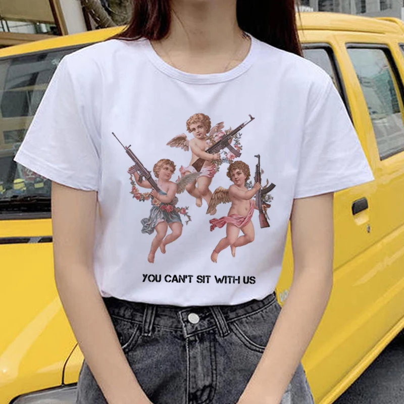 Angel Harajuku Ullzang, женские футболки, Kawaii, забавная мультяшная футболка, 90 s, графический гранж, Милая футболка, корейский стиль, женские футболки