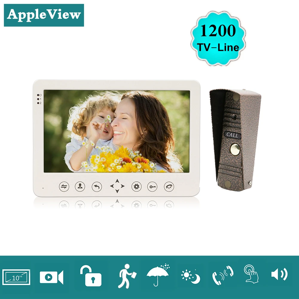

10" inch LCD Video Doorbell Monitor Intercom 1200TVL Outdoor Camera IP65 Door Phone Night Vision Unlock Intercom System Support