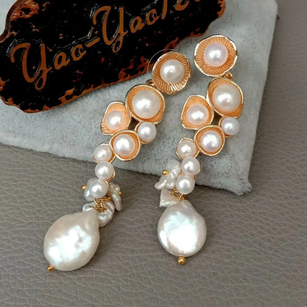 

Freshwater White Pearl Golden Plated Earrings
