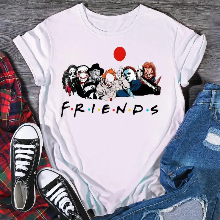 Friends T Shirt Best Stephen King Horror Characters Printed Cartoon Women Fashion Tops Oversized Tee Halloween Clothes Women graphic tees women Tees