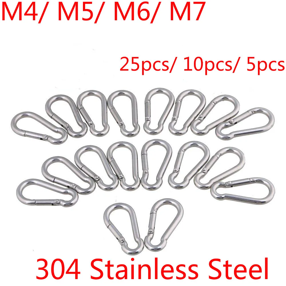 

25pcs 10pcs 5pcs M4 M5 M6 M7 304 Stainless Steel Multifunctional Spring Snap Carabiner Quick Link Lock Ring Hook