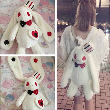 Gift Lolita Big Ears Rabbit Plush Doll Backpack Stuffed Messenger Shoulders Bag 