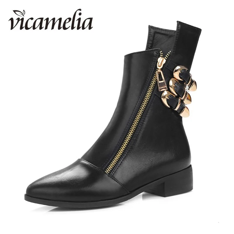 

Vicamelia Autumn And Winter Boots Women's Ankle Side Zipper Shoes Pointed Toes Plus-Size Fashion Brushed Ankle Shoes 404