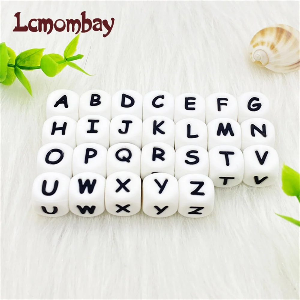 100pcs 12MM Silicone Letters Beads Baby Teething Teethers English Alphabet Letter Beads BPA Free Baby Shower Gifts