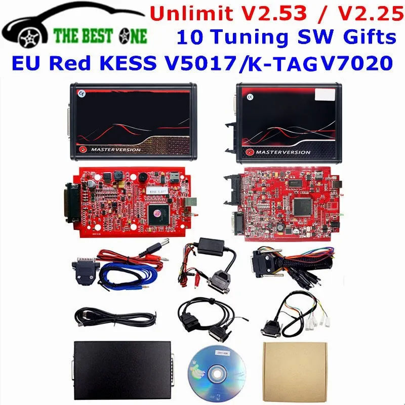 Онлайн V2.53 ЕС красный Kess V5.017 OBD2 менеджер Тюнинг Комплект KTAG V7.020 4 светодиодный Ksuite