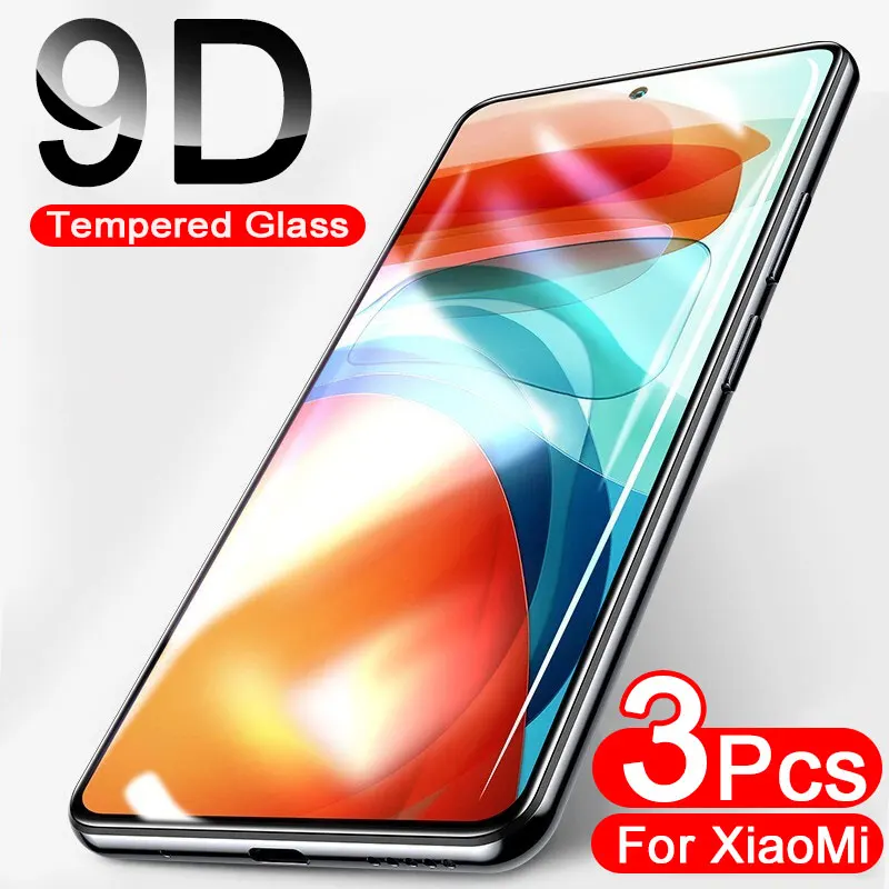 9D 3Pcs Protective Glass For Xiaomi Redmi Note 10 8 9 Pro Note10 9s 7 6