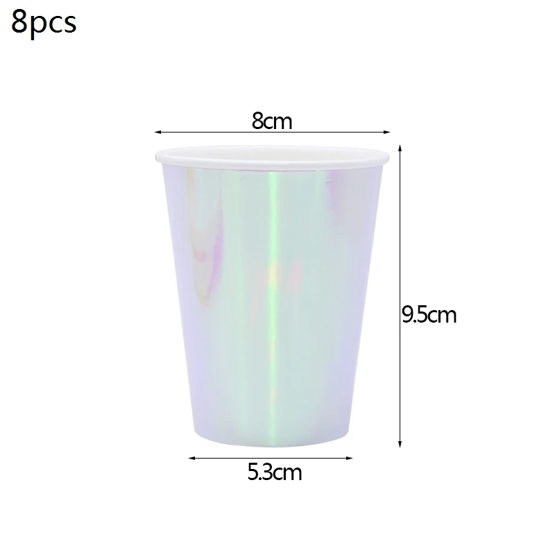 Разноцветные розовые серебристые, лазерные Одноразовые Набор посуды для вечеринки, бумажные чашки тарелки и соломки для свадьбы День рождения, мероприятие, вечеринка - Цвет: B03-8pcs cups