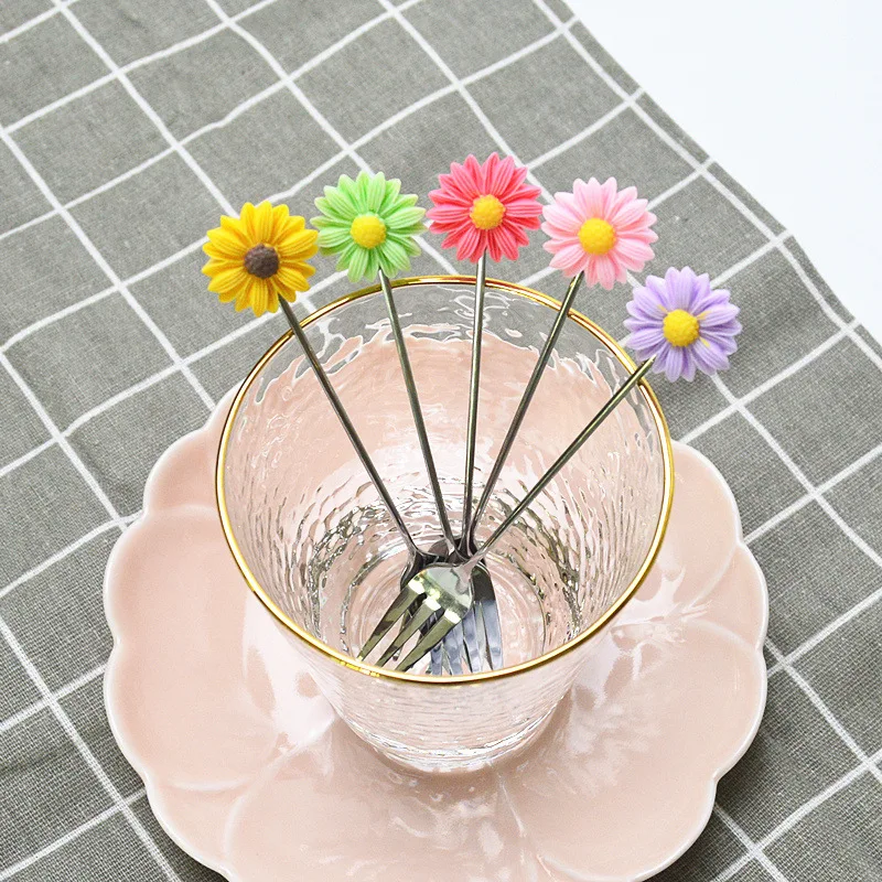 Daisy Sun Flower Mini 304, нержавеющая сталь, ложка для размешивания кофе, ужин, фрукты, вилка, чайная ложка, десерт, чайная ложка, посуда для детей