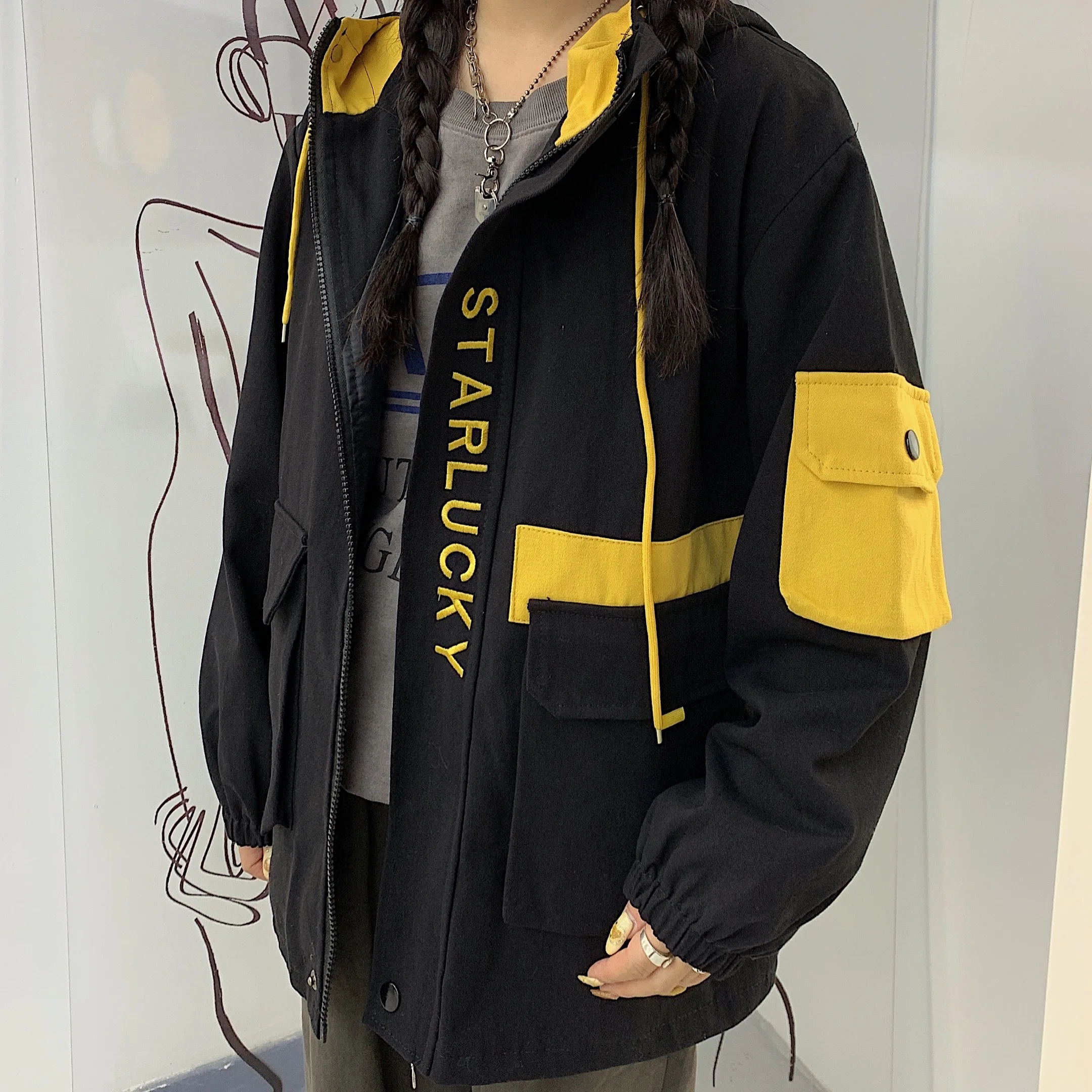 Neploe Harajuku, зимняя Корейская Куртка карго для женщин и мужчин, винтажное повседневное пальто с капюшоном,, с надписью, хит, цвет, стиль сафари, куртки 55759