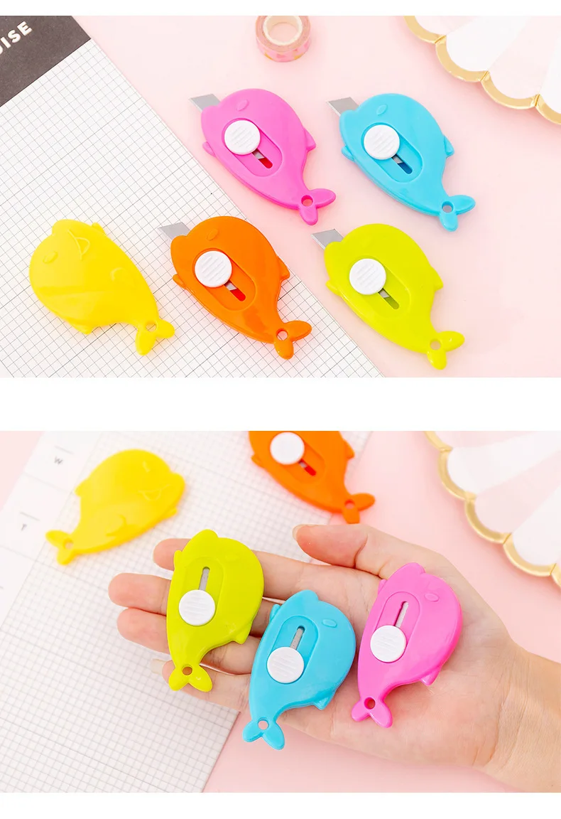 Color Whale Shape Small Utility Knife Letter Paper Open Knife DIY Office Stationery And School Supplies 1PCS