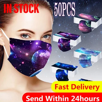 

50PCS Women Man Print Disposable Face Mask 3Ply Ear Loop Anti-PM2.5 Mask Cotton Face Mask Washed Reusable Breathable#3