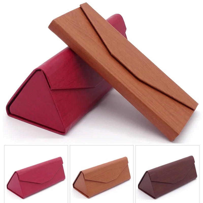 

1Pc Portable Triangle Sunglasses Box Folding PU Waterproof Strong Magnet Eyewear Case Glasses Protective Organizer Solid Color