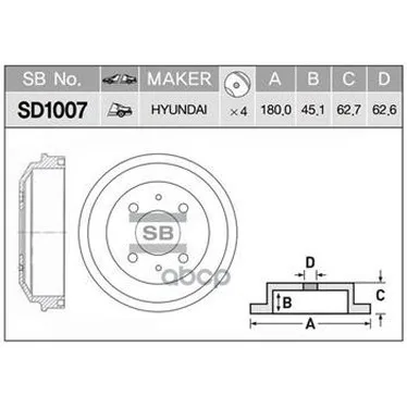 Барабан Тормозной Hyundai Accent 03-(Тагаз) Sangsin Brake Sd1007 Sangsin brake арт. SD1007