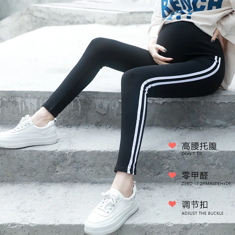 

New Style Stripes Leggings for Pregnant Woman Large Size Spring And Autumn Pure Cotton Outer Wear Maternity Pants Sub-High-waist