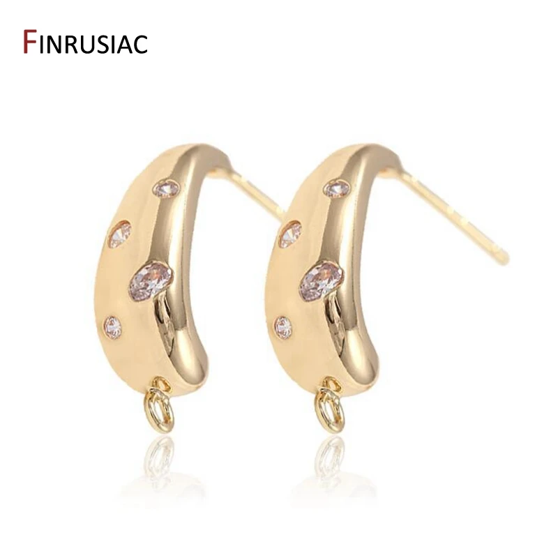 

DIY Earrings Making Accessories Inlaid Zircon 14k Gold Plated Earrings Hooks Fashion C Shape Earring Base Connectors Linker