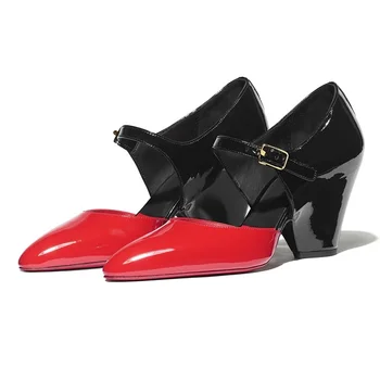 

Women Pumps New Genuine Leather Pointed Toe High Heels Shoes Woman Designer Luxury Zapatos De Mujer Wedge Dress Party Shoes 43