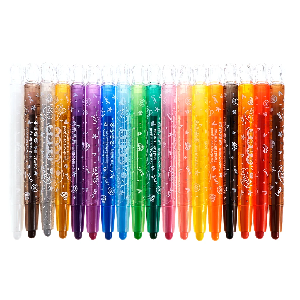 18 Colors Children Non-Toxic Washable Rotating Rolling Crayon Pastel Marker Pen