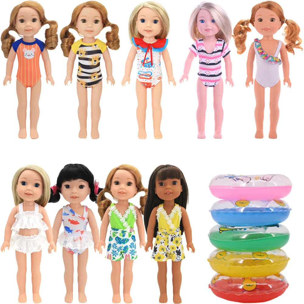 Cute  Doll Swimsuits & Swimming Ring Clothes Accessories For 14 Inch Dolls Birthday Girl's Toy Gifts