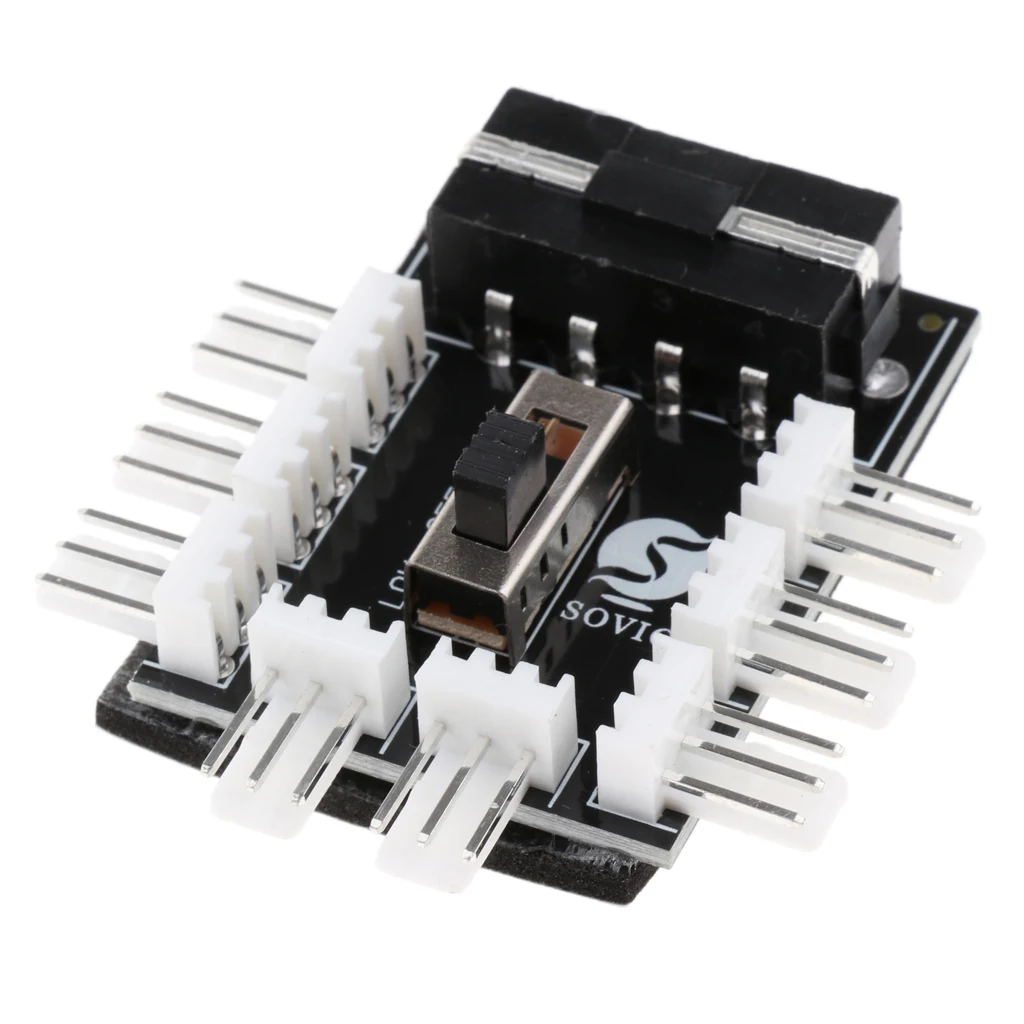 4 Pin IDE to 8 Channel 3Pin Male Socket Fan Hub 12V Power Supply Splitter Adapter
