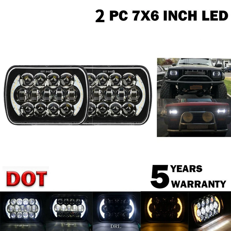 

(Pair) 210W 5X7 Inch 7X6 Inch Projector High Low Beam Led Headlights with Angel Eyes DRL for Chevrolet Jeep Cherokee XJ H6054 H5