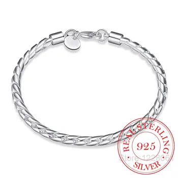 

Men's Fine Jewelry 925 Sterling Silver 4mm Twisted chains 20cm bracelet bangle Pulseiras de Prata For Female gift